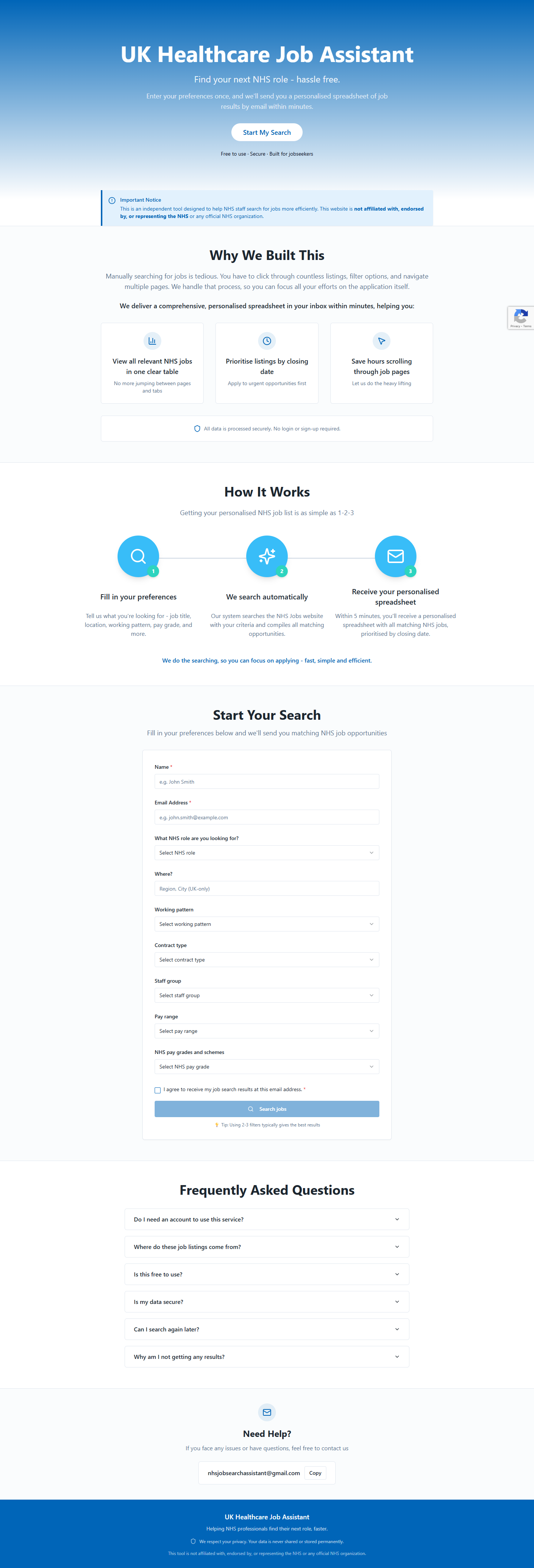 UK Healthcare Job Assistant interface